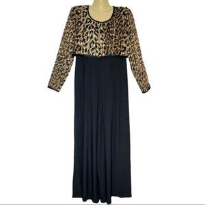 Vintage Jeffrey & Dara Size 6 Animal Print Top Black Jumpsuit NYE Cocktail Party